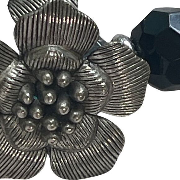 Silver-tone & Black Flowers Statement Bracelet - Picture 5 of 10